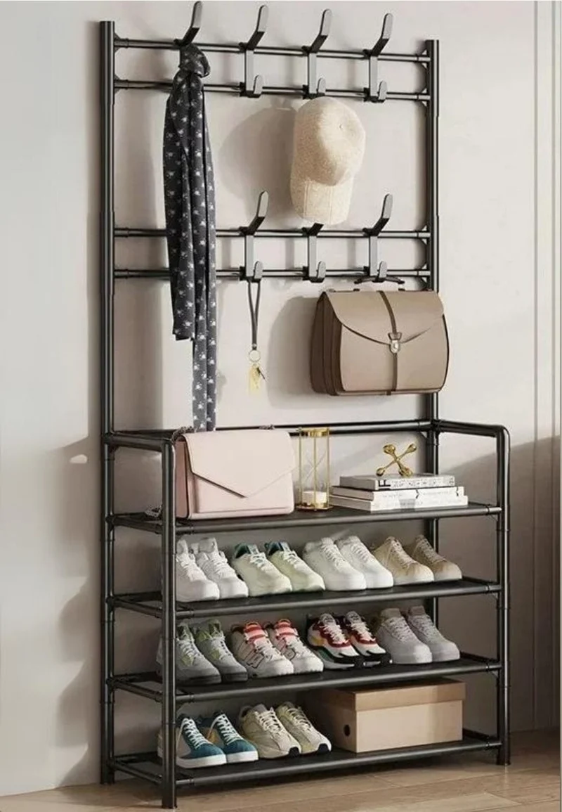 Meuble porte manteau chaussure Chaise Noir 4 étagères