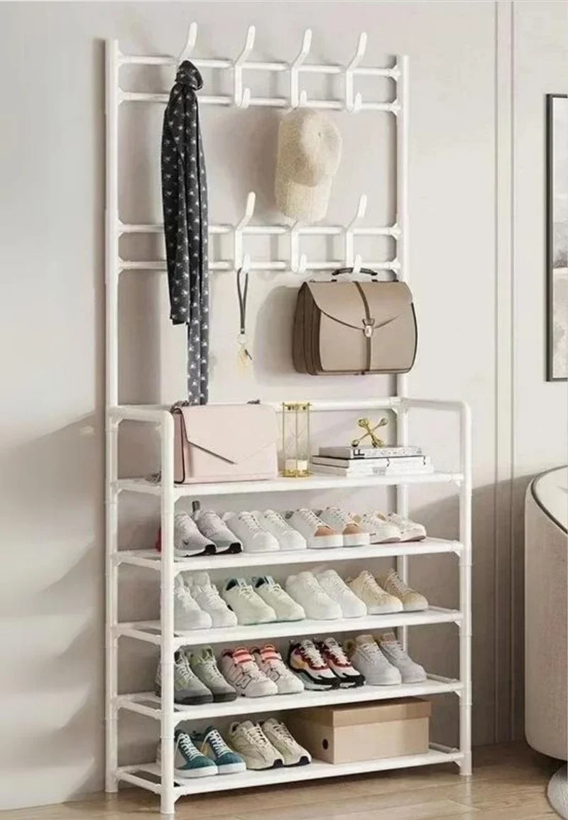 Meuble porte manteau chaussure Chaise Blanc 5 étagères