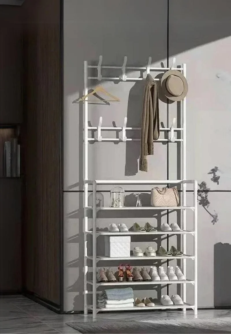 Meuble porte manteau chaussure Chaise Blanc 5 étagères