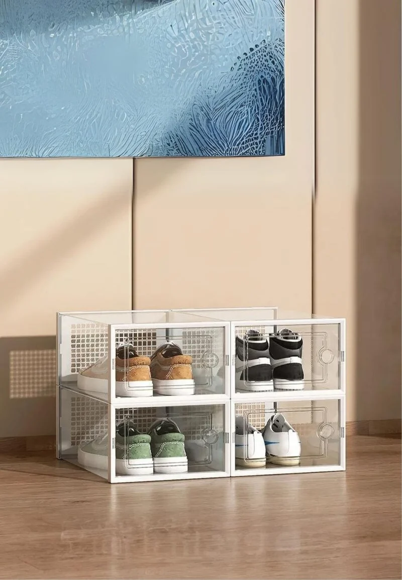 Meuble porte manteau chaussure 4 boites Blanches