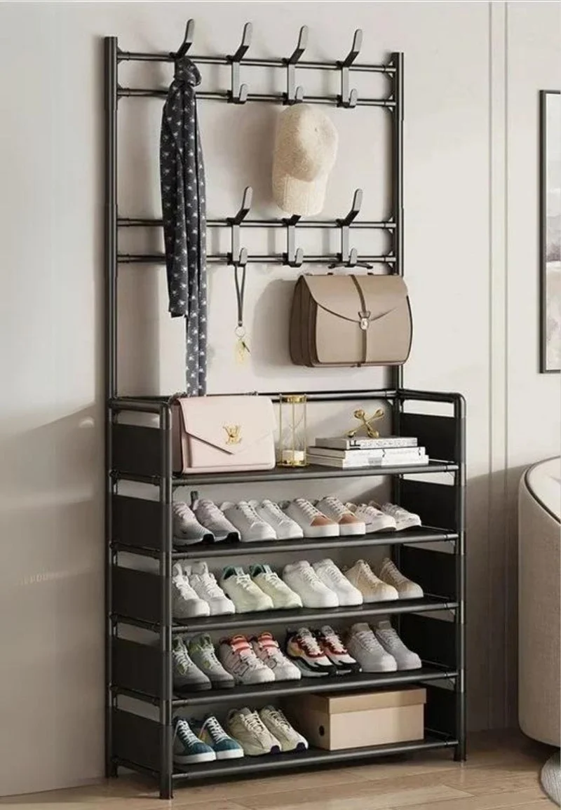 Meuble porte manteau chaussure 5 étagères creuses Noir