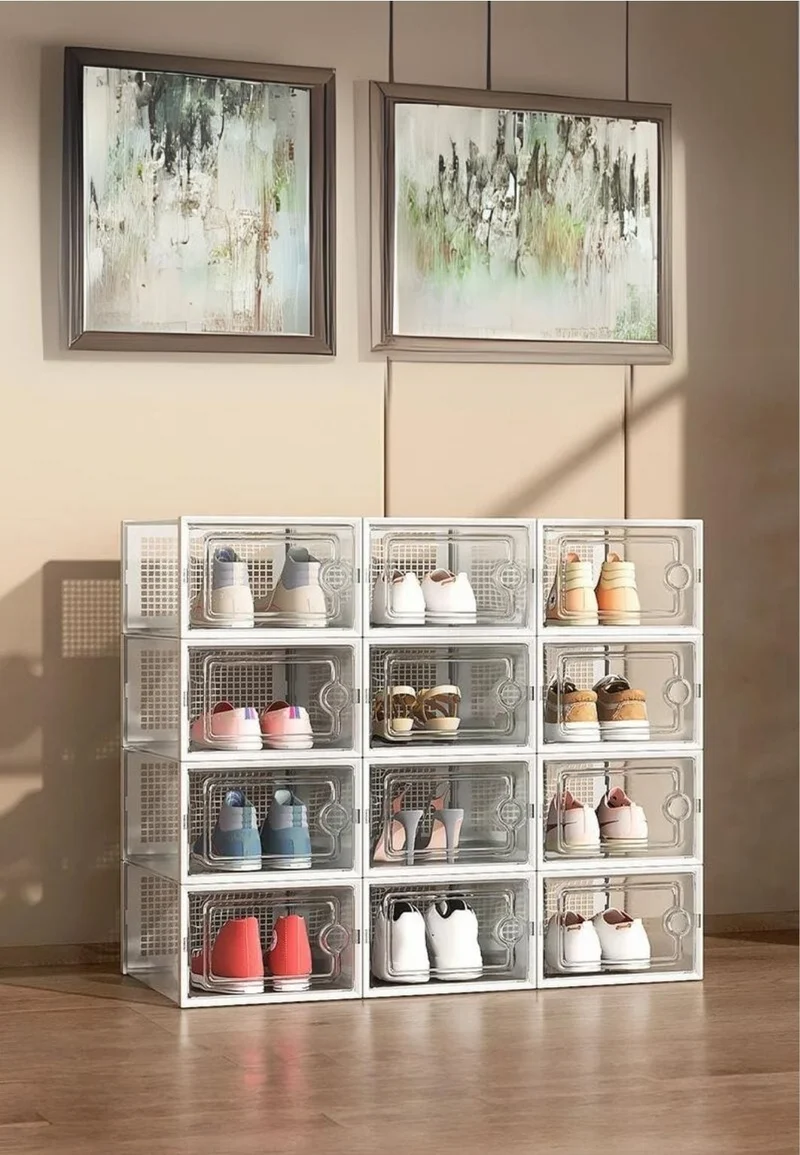 Meuble porte manteau chaussure 12 boites Blanches