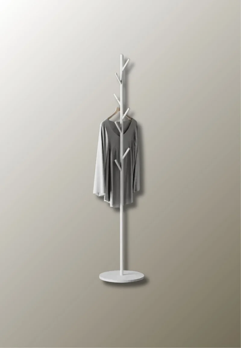 Porte manteau sur pied design arbre blanc sur base blanche