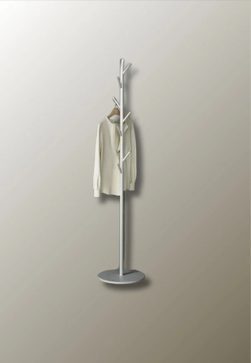 Porte manteau sur pied design arbre gris sur base noire