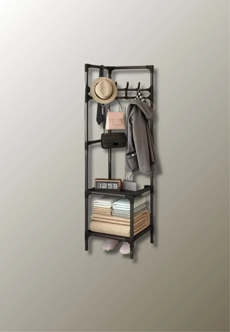 Meuble porte manteau chaussure en métal noir simple