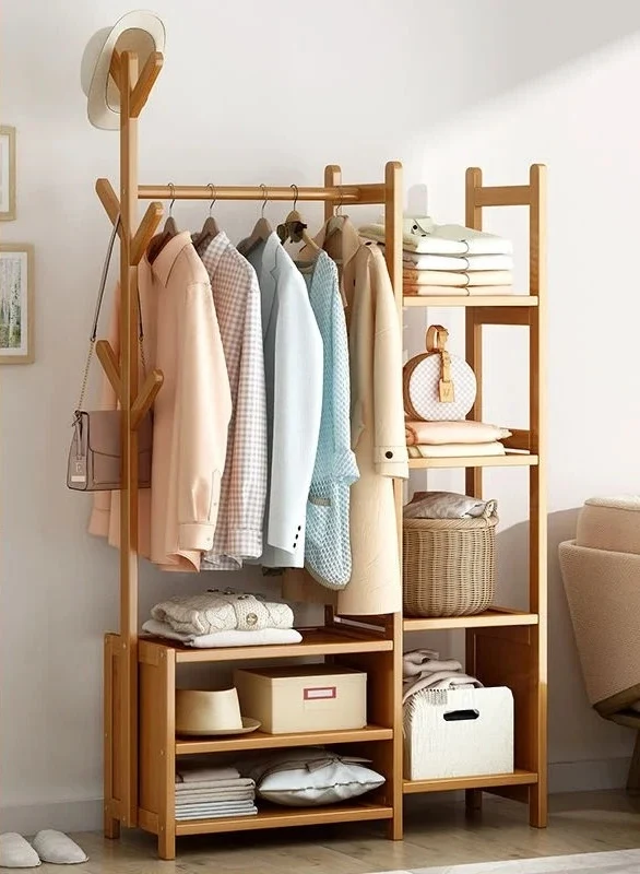 Meuble porte manteau chaussure en bois clair ouvert 80cm