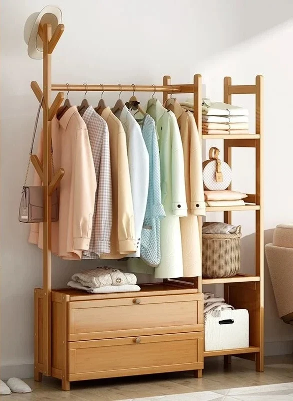 Meuble porte manteau chaussure en bois clair fermé 100cm