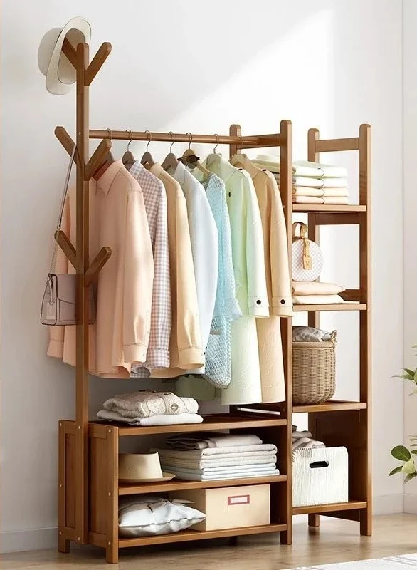Meuble porte manteau chaussure en bois foncé ouvert 100cm