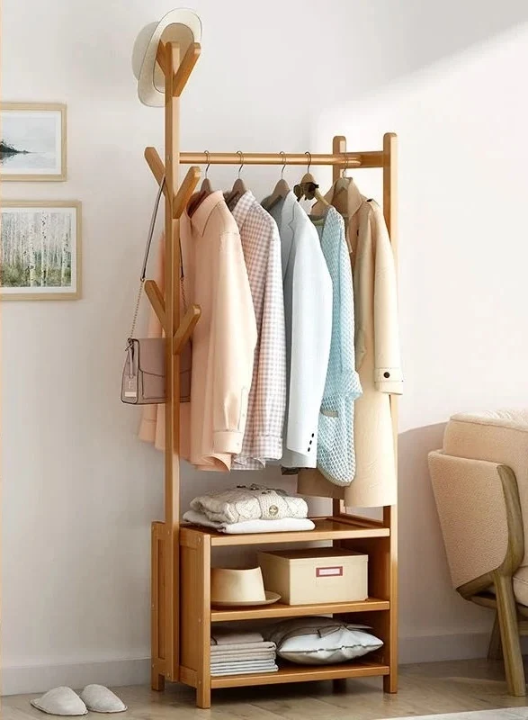 Meuble porte manteau chaussure en bois clair ouvert 50cm