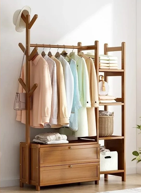 Meuble porte manteau chaussure en bois foncé fermé 100cm