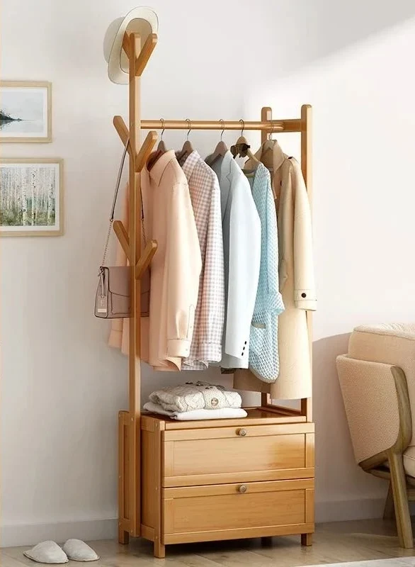 Meuble porte manteau chaussure en bois clair fermé 50cm