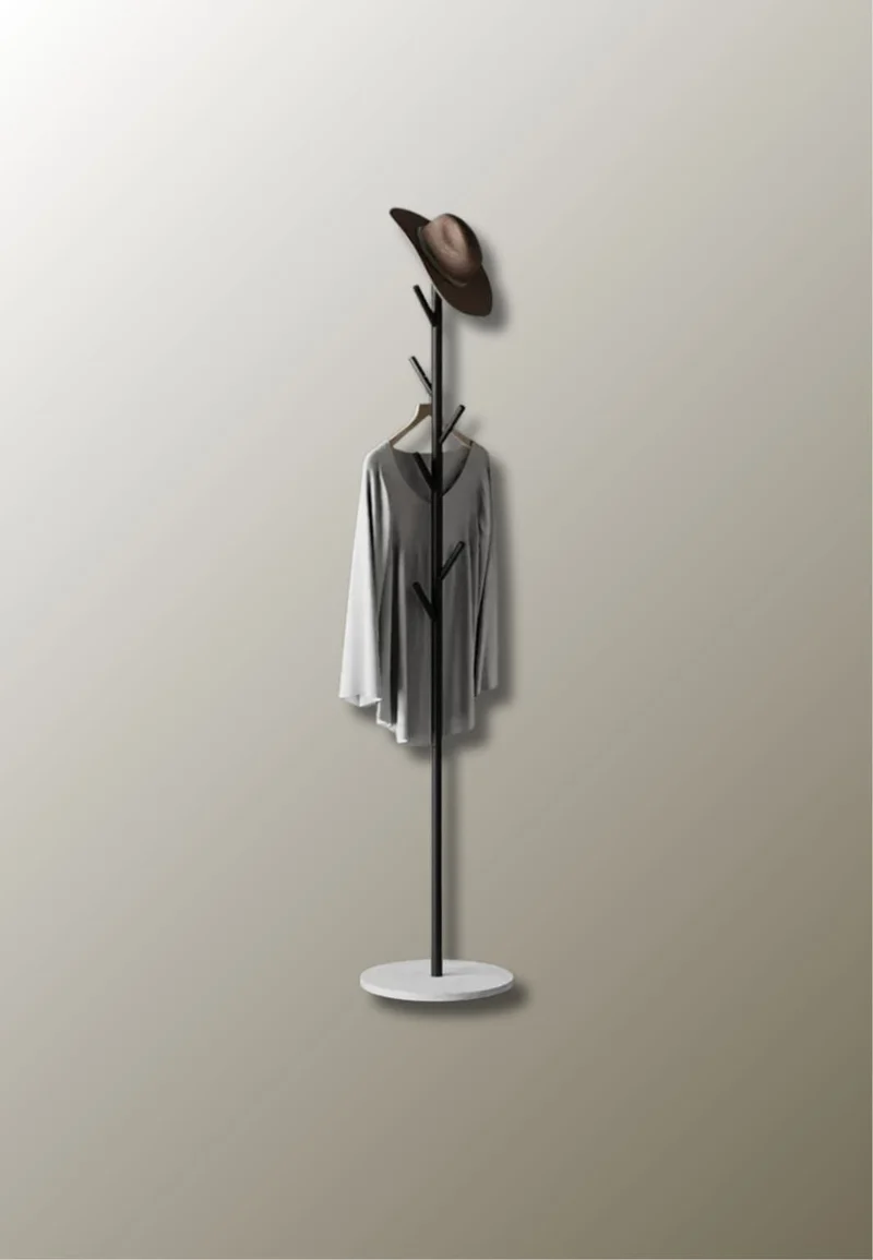 Porte manteau sur pied design arbre noir sur base blanche