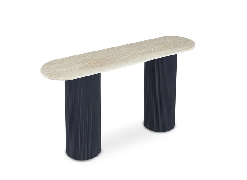 Console en marbre composite beige pieds noir DHARA BLACK