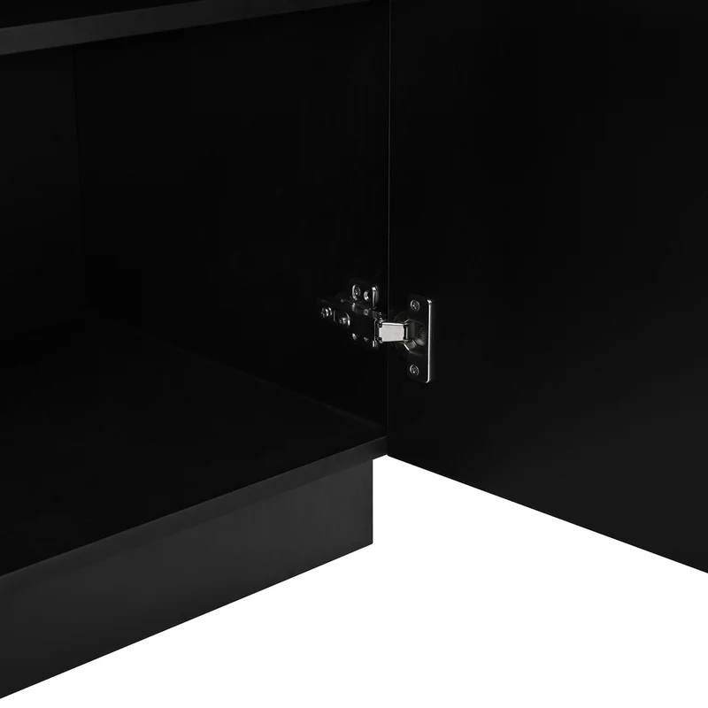 Buffet design effet bois naturel et noir avec 4 portes design lignes et arcs en relief FLEX STYLE