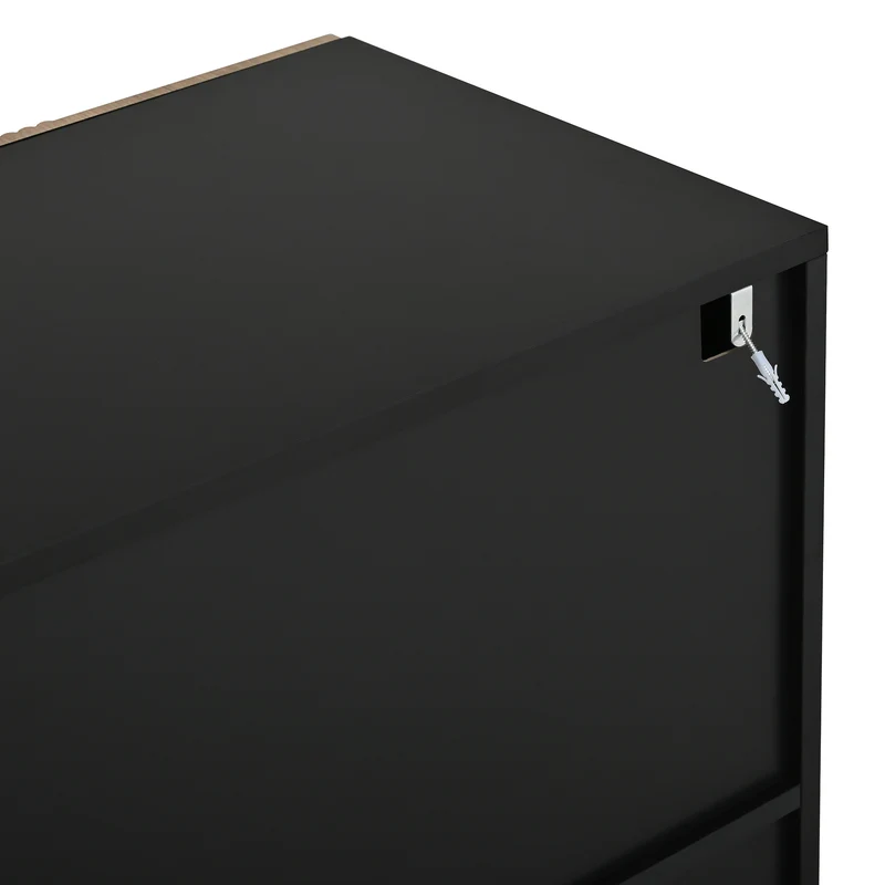 Buffet design effet bois naturel et noir avec 4 portes design lignes et arcs en relief FLEX STYLE