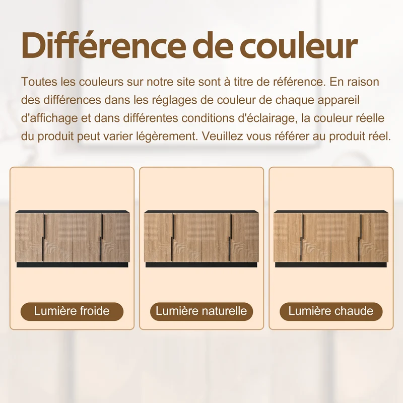 Buffet design effet bois naturel et noir avec 4 portes design lignes et arcs en relief FLEX STYLE