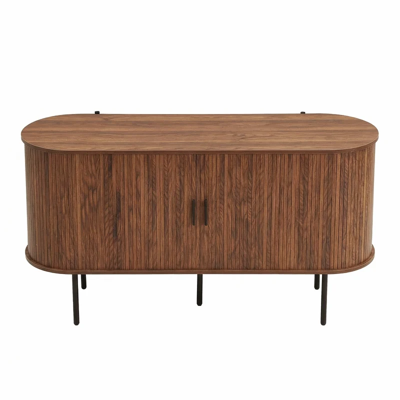 Buffet vintage effet noyer portes coulissantes à latte, poignées et pieds noir BIRCHROOM