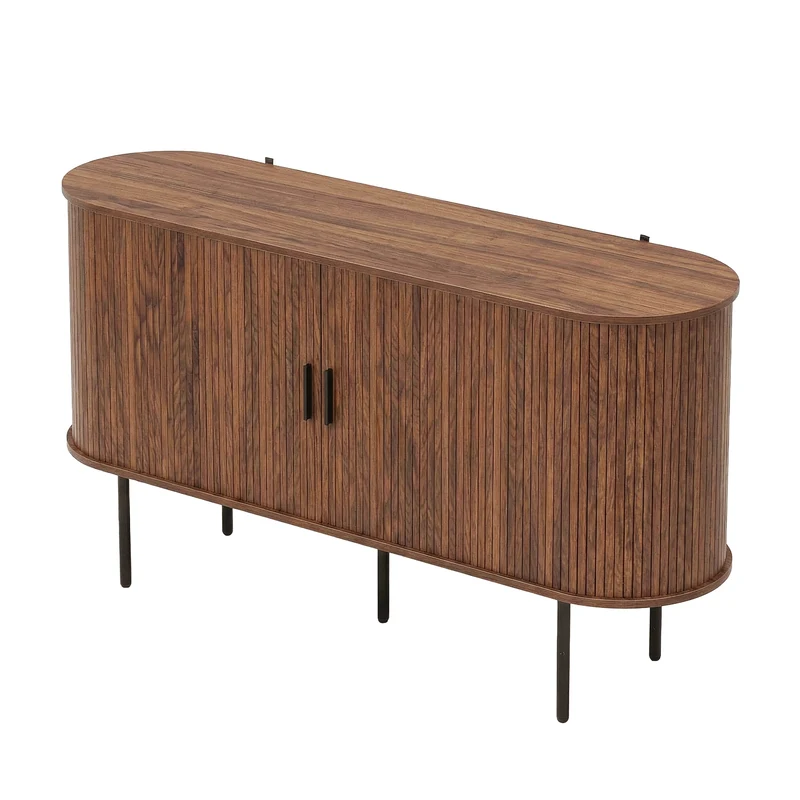 Buffet vintage effet noyer portes coulissantes à latte, poignées et pieds noir BIRCHROOM