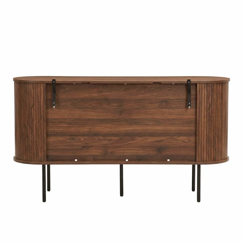 Buffet vintage effet noyer portes coulissantes à latte, poignées et pieds noir BIRCHROOM