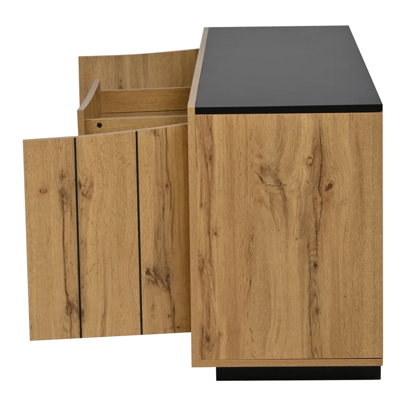 Buffet effet bois et noir 4 portes 1 tiroir 140x38,5x52cm ELEMENTLA