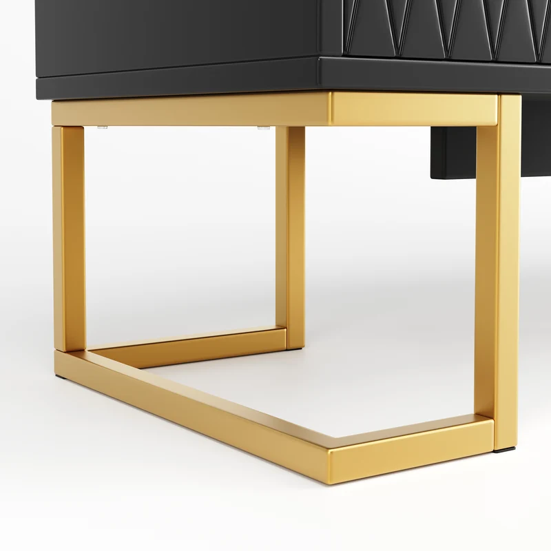 Buffet chic noir 4 portes avec motifs géométriques et détails dorés 140x40x80cm AURORALON