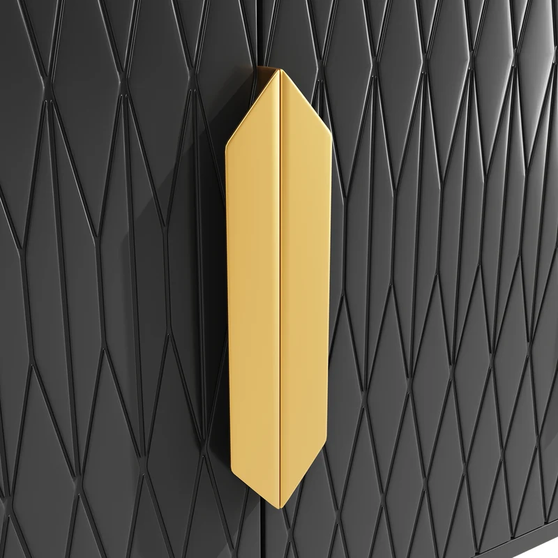 Buffet chic noir 4 portes avec motifs géométriques et détails dorés 140x40x80cm AURORALON