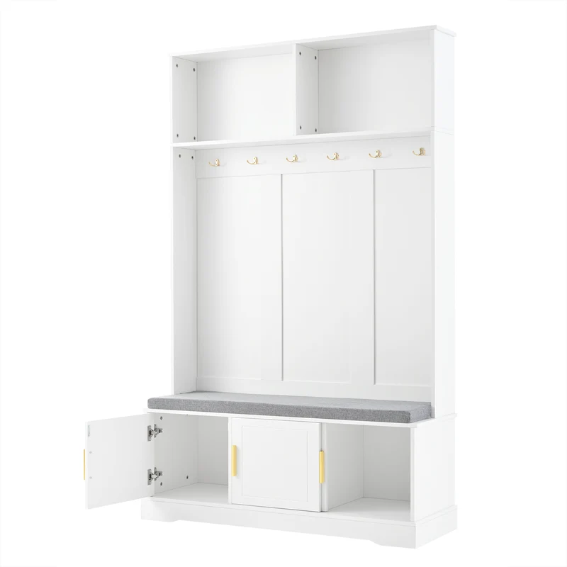 Cinematographical Vestiaire d’entrée blanc 120x40x191 cm en MDF, porte-manteaux avec banc à chaussures