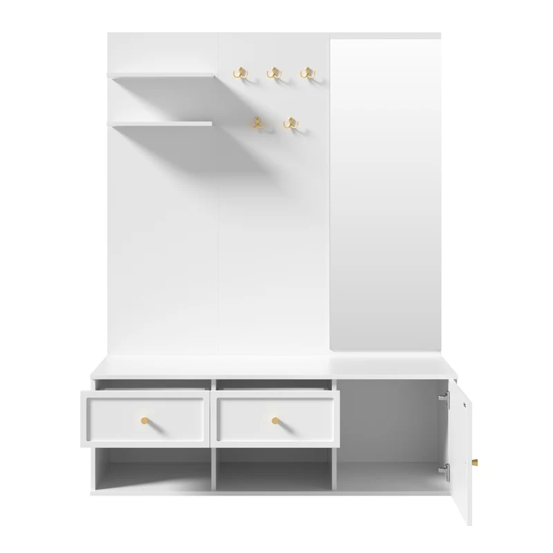 Reconfigurations Meuble d’entrée blanc 120 cm avec miroir, banc et rangement chaussures