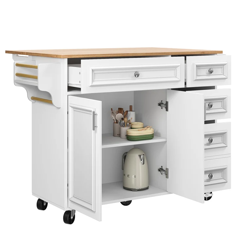 Nonjudicative Îlot de Cuisine Pliant Blanc MDF 110 x 45-75 cm avec Rangement et Plateau Extensible
