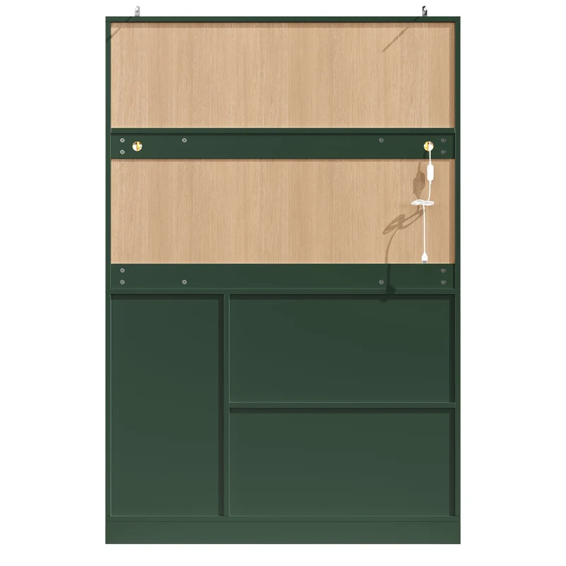 Pooled Buffet de cuisine 120x40x188 cm vert MDF avec LED, range-bouteilles et tiroirs