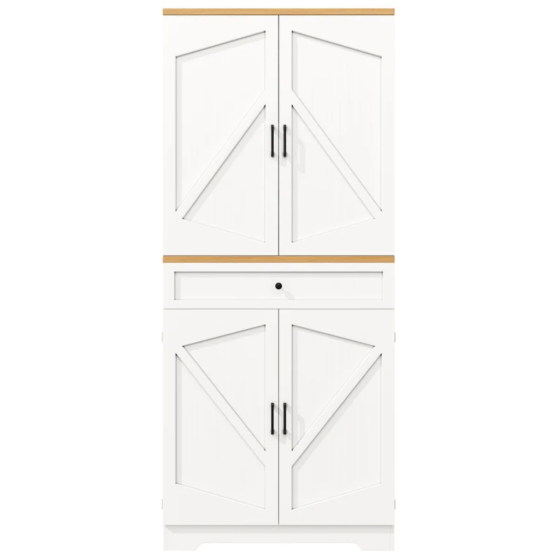 Nasion Buffet haut blanc 80x40x180 cm MDF, rangement cuisine avec étagères et tiroirs