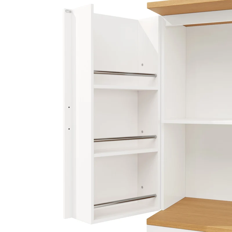 Nasion Buffet haut blanc 80x40x180 cm MDF, rangement cuisine avec étagères et tiroirs