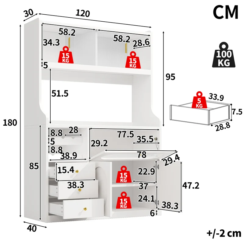 Talemaster Buffet de cuisine 120 cm blanc MDF, LED RGB, portes vitrées coulissantes & range-bouteilles