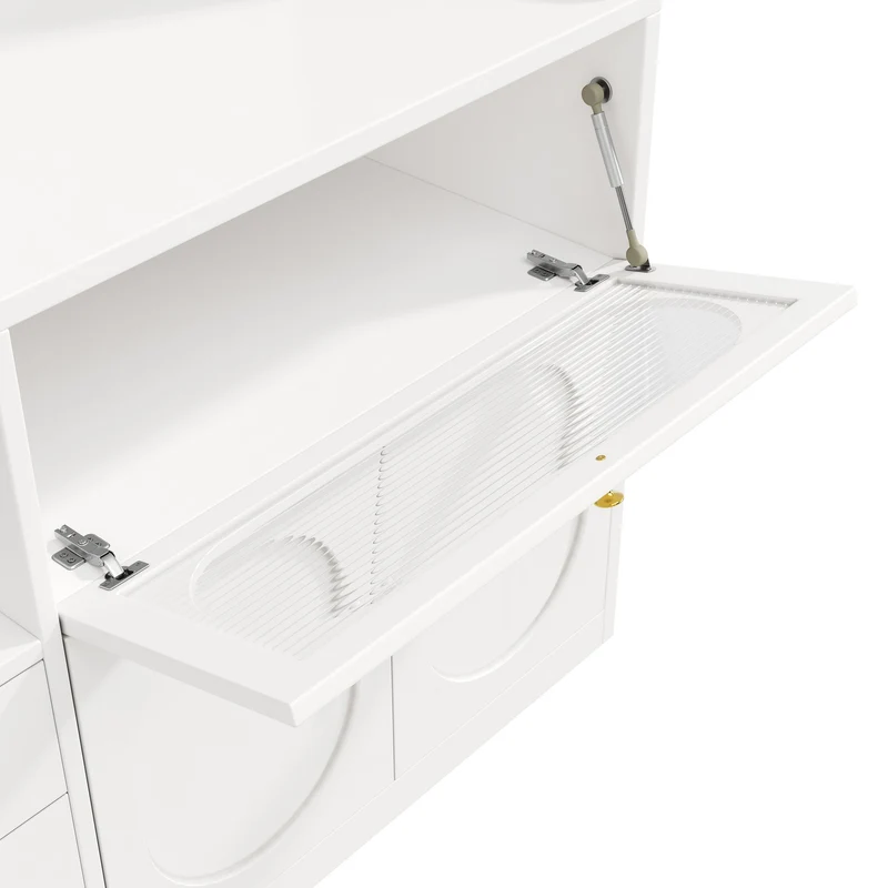 Talemaster Buffet de cuisine 120 cm blanc MDF, LED RGB, portes vitrées coulissantes & range-bouteilles