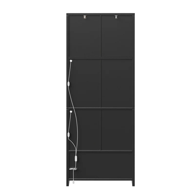 Blipped Buffet Haut 180 cm Noir MDF, Vitrine LED RGB avec Porte-Verres & Range-Bouteilles