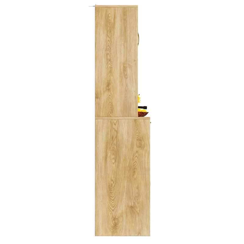 Alerter Vaisselier LED 120x40x180 cm en MDF naturel, vitrine moderne avec tiroirs