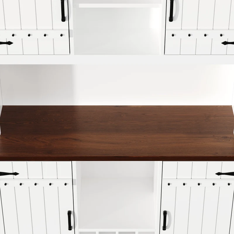 Haloxylin Buffet de Cuisine 120x40x180 cm Blanc MDF, Portes Grange, LED RGB et Range-Bouteilles