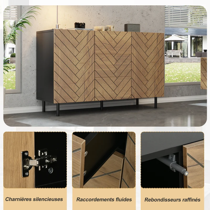 Ensemble buffet et meuble TV effet bois naturel 180/120cm MODERNPINEELITE