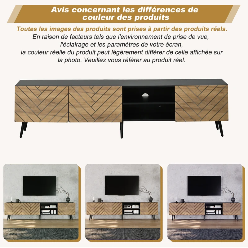 Ensemble buffet et meuble TV effet bois naturel 180/120cm MODERNPINEELITE
