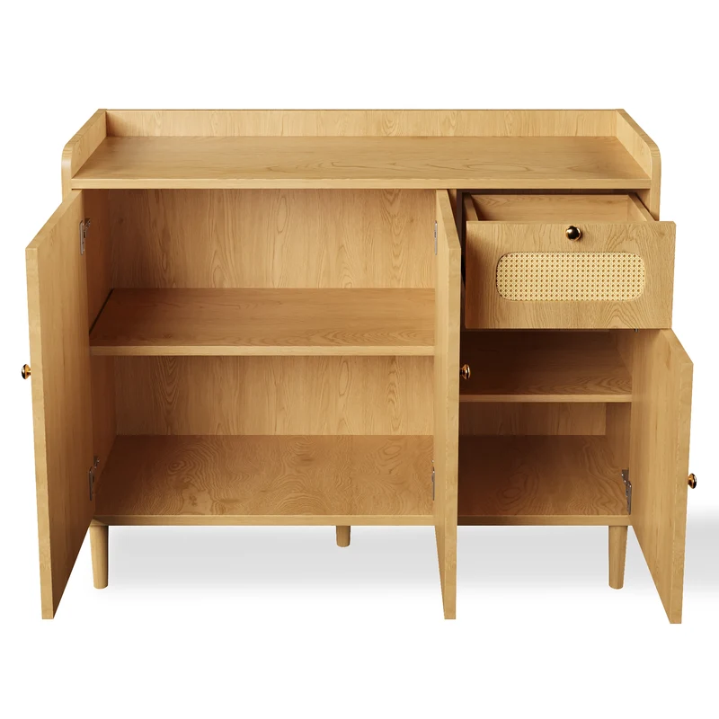 Buffet effet chêne avec cannage 3 portes 1 tiroir 120x40x91cm RUSTICWALLHOME