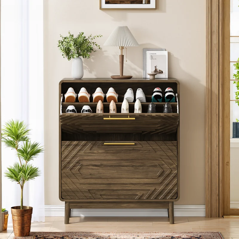 Meuble à chaussures effet noyer, style maison de campagne 80cm RUSTICPANELART