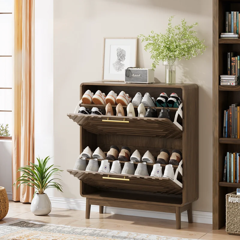 Meuble à chaussures effet noyer, style maison de campagne 80cm RUSTICPANELART