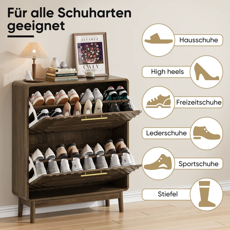 Meuble à chaussures effet noyer, style maison de campagne 80cm RUSTICPANELART