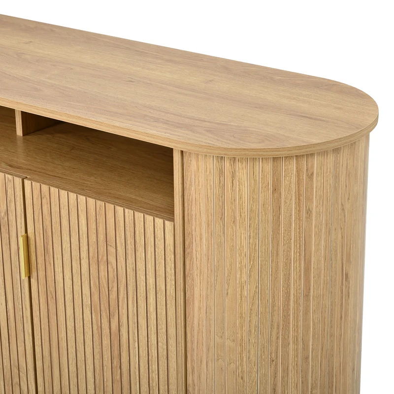 Buffet effet bois naturel, 3 portes, style moderne à relief vertical 140cm RUSTICRUGART