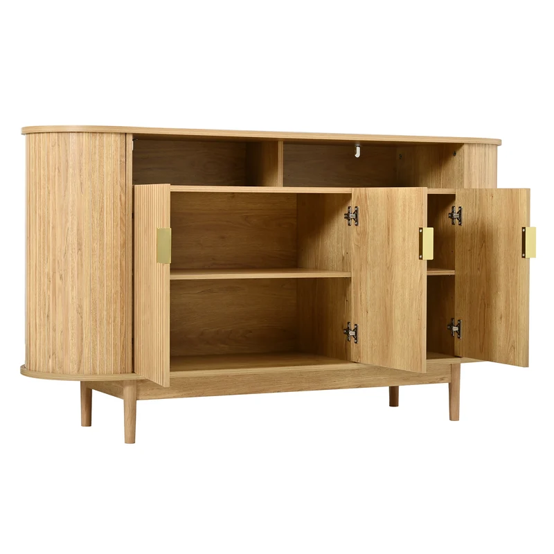 Buffet effet bois naturel, 3 portes, style moderne à relief vertical 140cm RUSTICRUGART