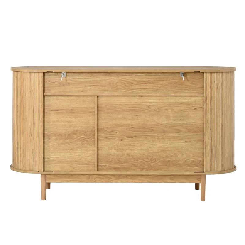 Buffet effet bois naturel, 3 portes, style moderne à relief vertical 140cm RUSTICRUGART