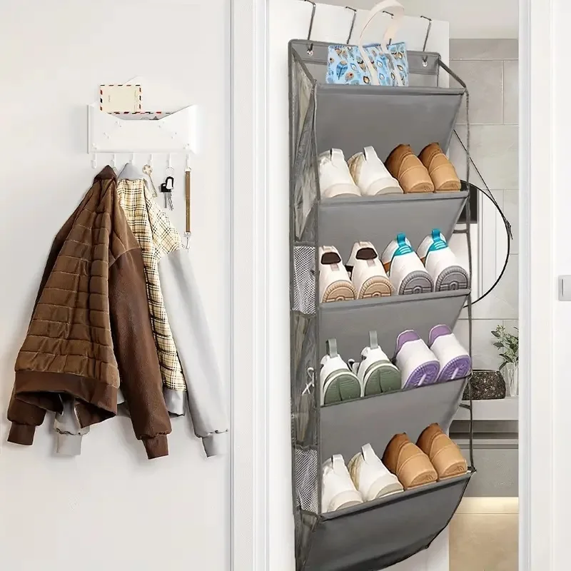 Organiseur à chaussures suspendu 5 niveaux gris