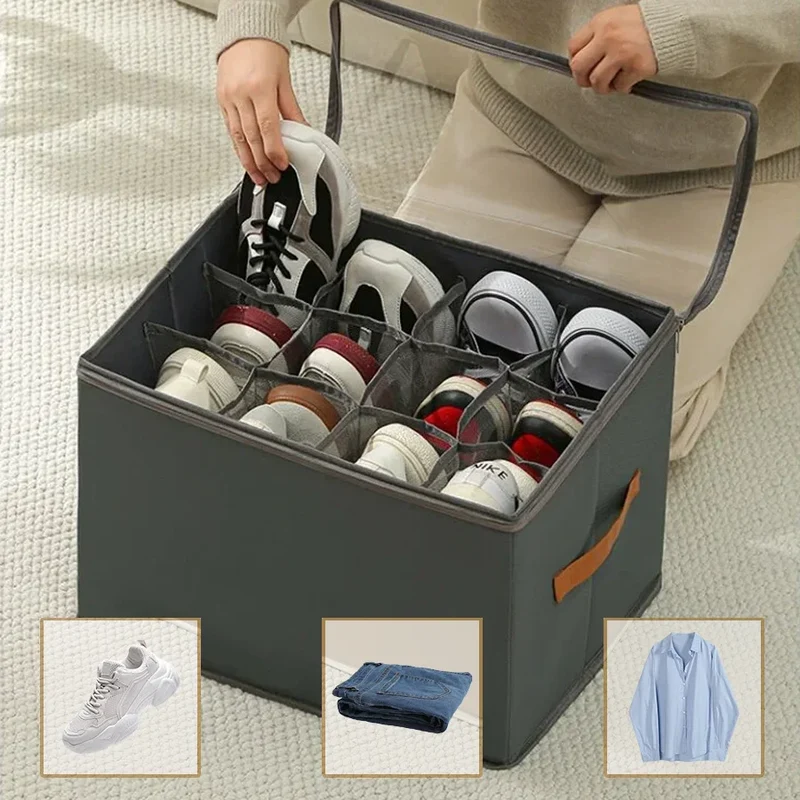 Boîte de rangement à chaussures, 12 compartiments avec poignée