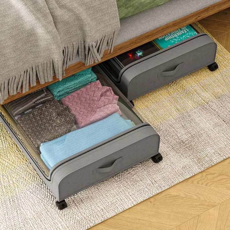 Organiseur sous-lit à roulettes pour vêtements et chaussures