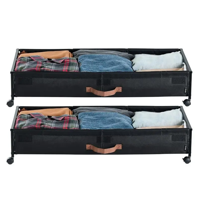 Rangement sous lit à roulettes avec couvercle transparent, 2 pièces